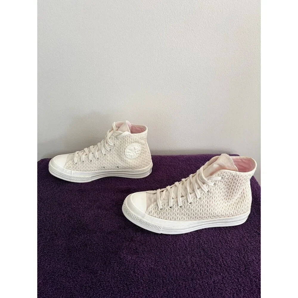 Converse Chuck 70 Hi Crochet Knit Sneakers Cream 9.5 Womens